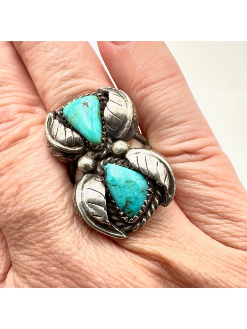 Vintage Native American Hallmarked RA Turquoise Sterling Silver Ring Size 9.5 - Picture 6 of 12